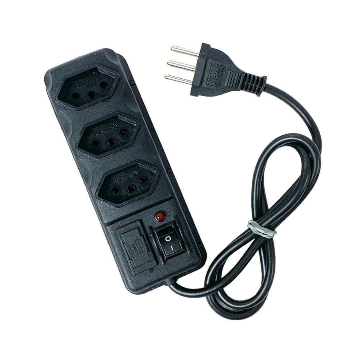 Miniatura Filtro De Linha Extensão Cabo 85Cm 3 Tomadas
