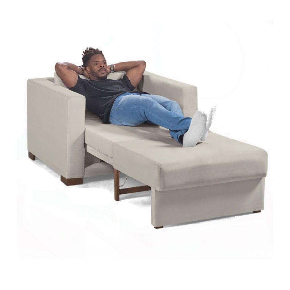 Sofa Cama Solteiro Sofia 1 Lugar 110cm Talento Móveis Bege Claro