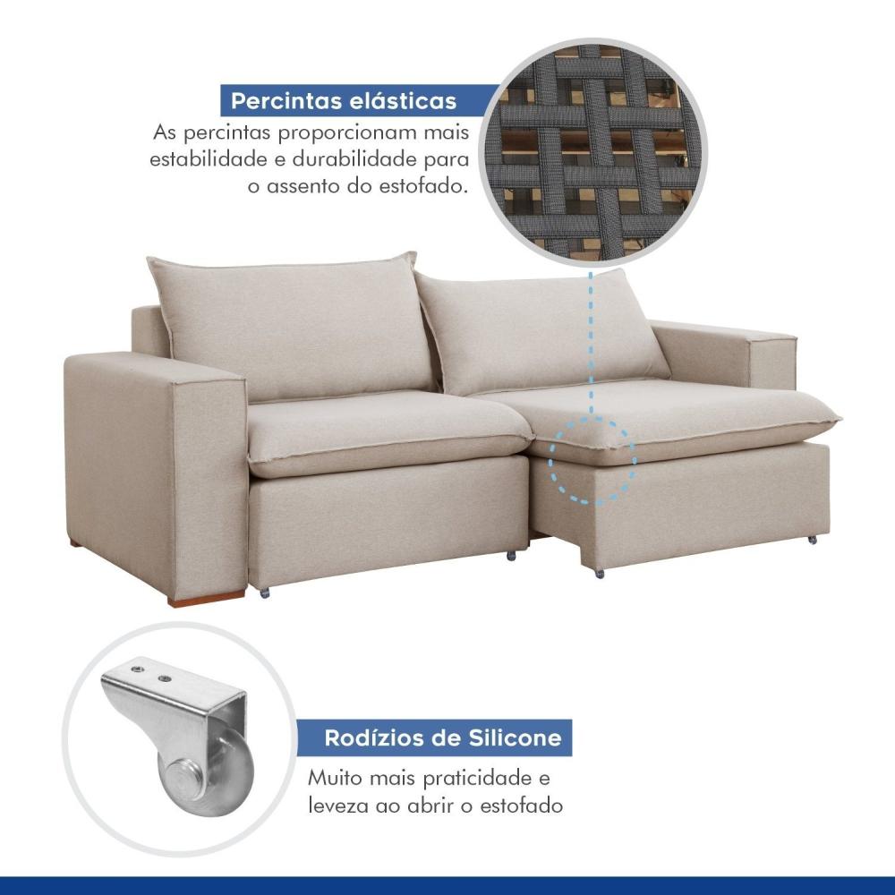 Sofá Retrátil 240cm Barcelona Veludo/Bege Claro
