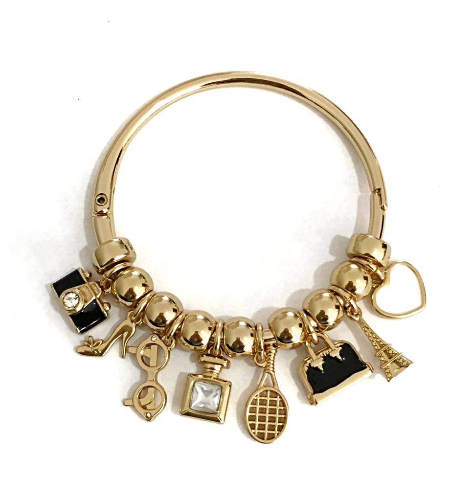 Miniatura Pulseira Feminina Estilo Pandora Aro Berloques Life Dourado
