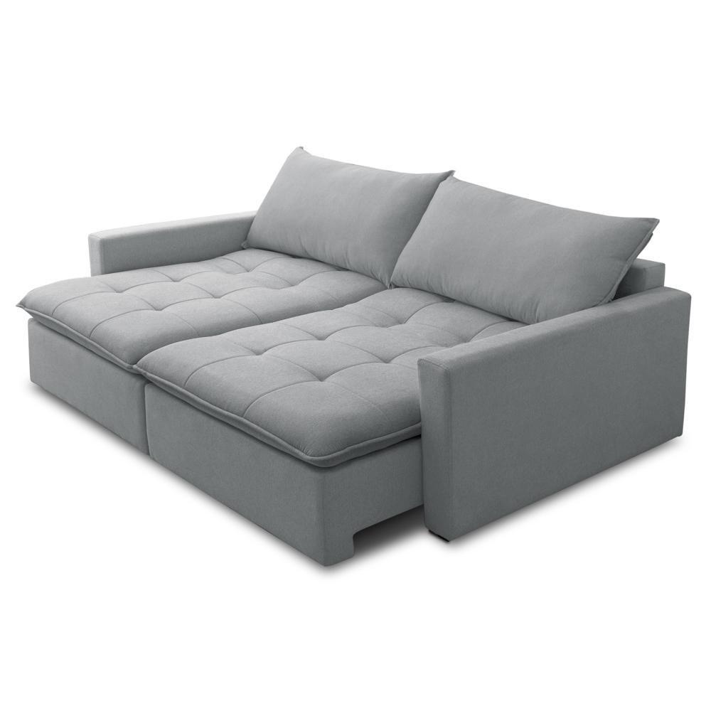 Sofá Cama Casal Retrátil 208cm Carly F05 Linho Impermeabilizado Cinza - Mpozenato