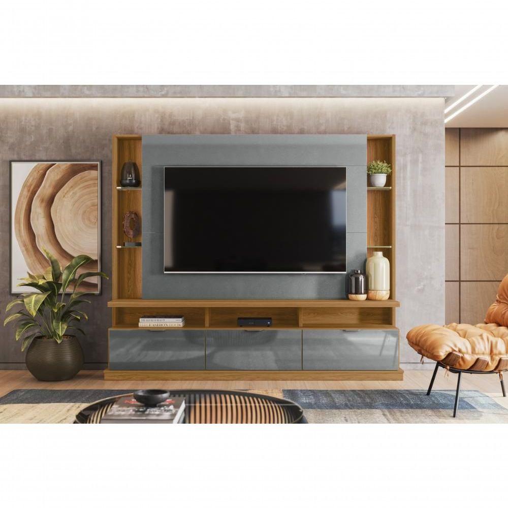 Miniatura Painel Home Bilbao 2024 P- Tvs Até 70 3 Portas E Prateleiras P- Itens - Jequitiba-cinza Perolizado