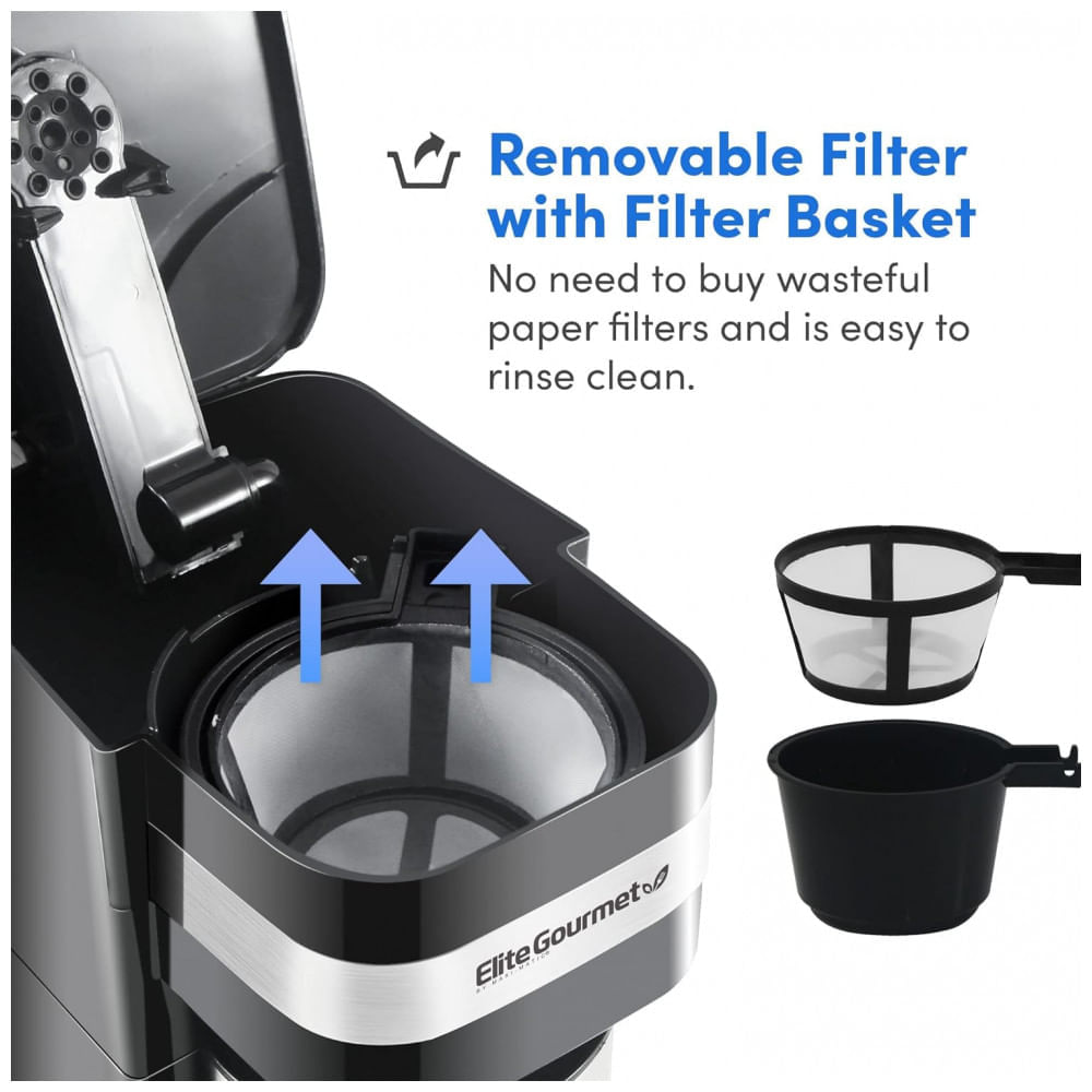 Miniatura Cafeteira Elétrica Compacta com Caneca Térmica para Viagem 400 mL, Elite Gourmet EHC113 110V 600W, Preta