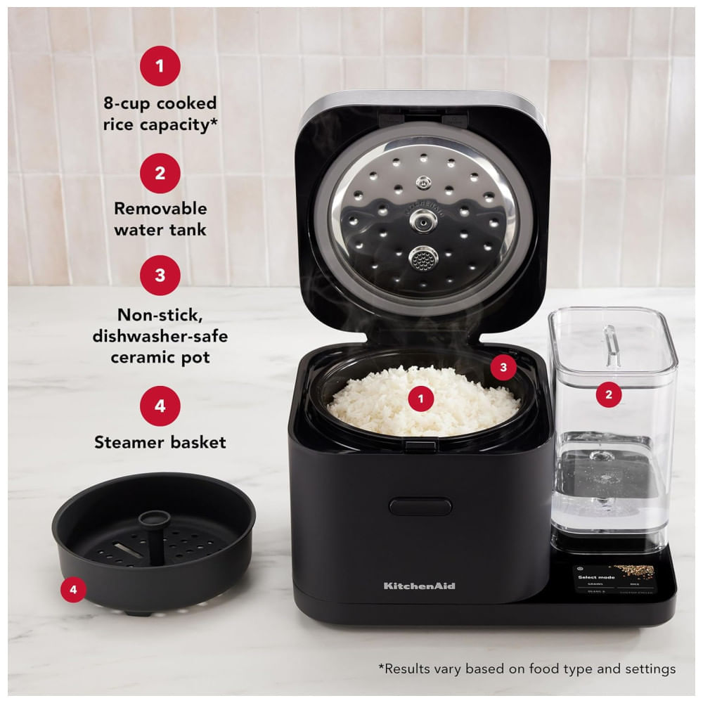 Miniatura Panela de Arroz KitchenAid 8 Xícaras com Balança Integrada, Tanque de Água e Sensoriamento Automático. Cozinha Arroz e Grãos com Precisão.