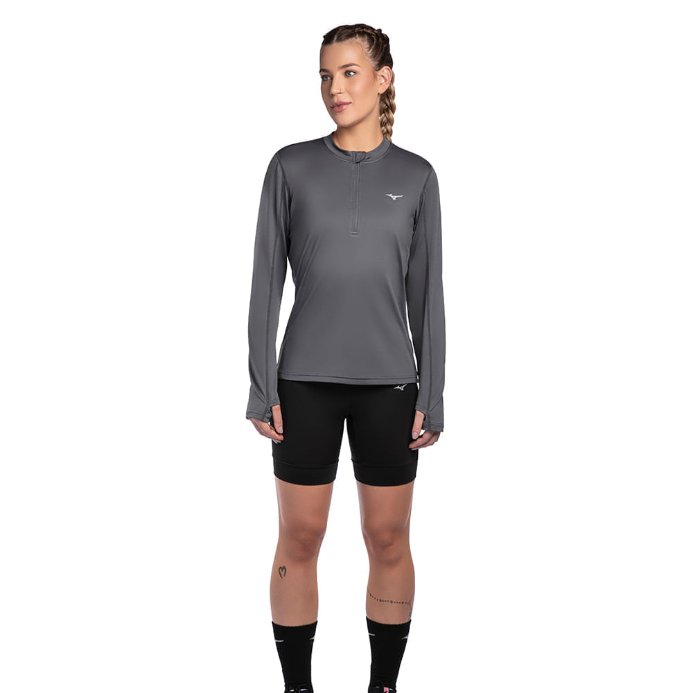 Miniatura Camiseta Manga Longa de Corrida Feminina Mizuno Térmica G Cinza