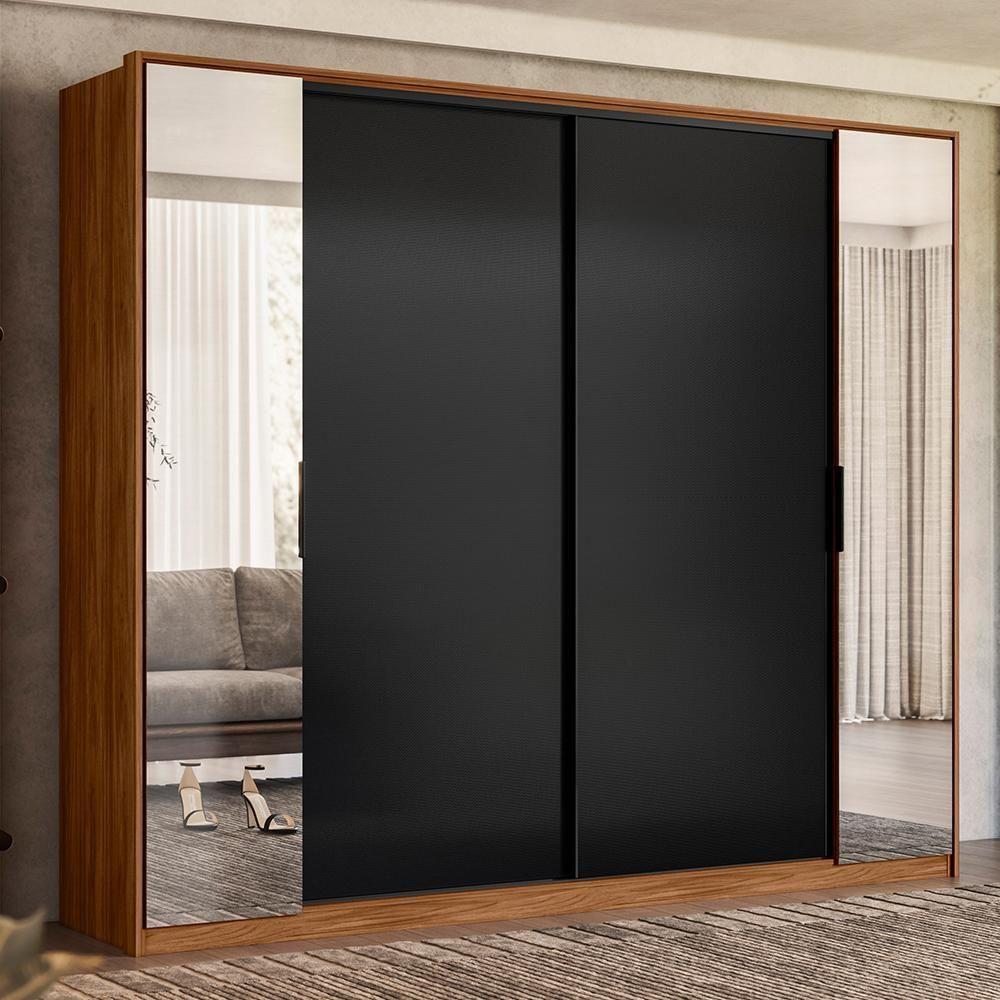 Miniatura Guarda Roupa Casal Laredo 4 Portas Flex Nogueira/preto Prime Tx Com Espelho - Demartêz