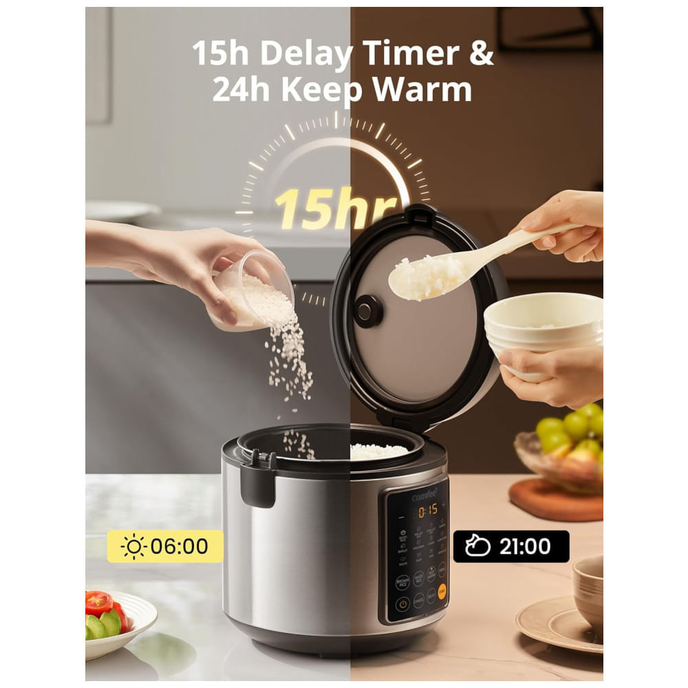 Panela de Arroz COMFEE, Multi Cooker de Aço Inoxidável 14 em 1, 5,3 litros, 20 porções cozidas, Fogão Lento, Cozinheiro a Vapor e mais!