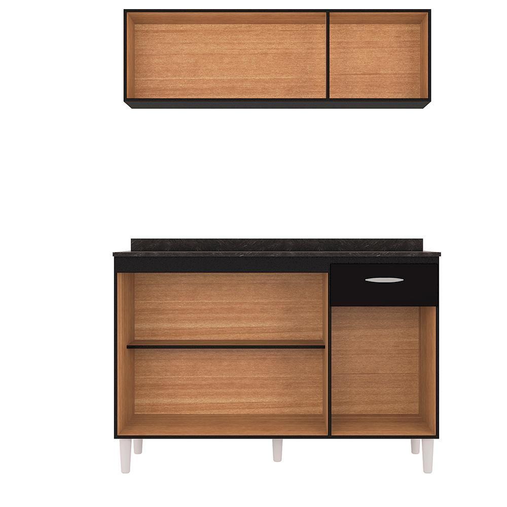 Miniatura Armario Aereo 3 Portas E Balcao 120 Cm Preto Poqq Preto