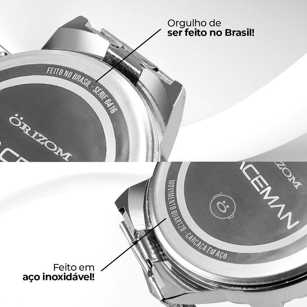 Relogio Aço Inox Prata + Cordão Original Grande Presente Casual Social Garnde Analogico