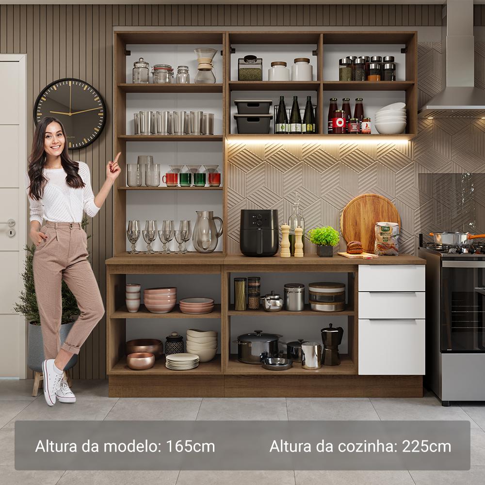 Armário de Cozinha Compacta 190cm Rustic/Branco Stella Madesa 03 Rustic/Branco