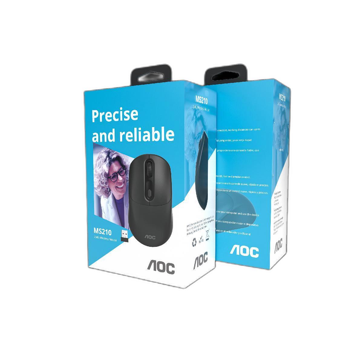 Mouse Optico Sem Fio Aoc 2,4Ghz Office Preto 1600Dpi Ms210B