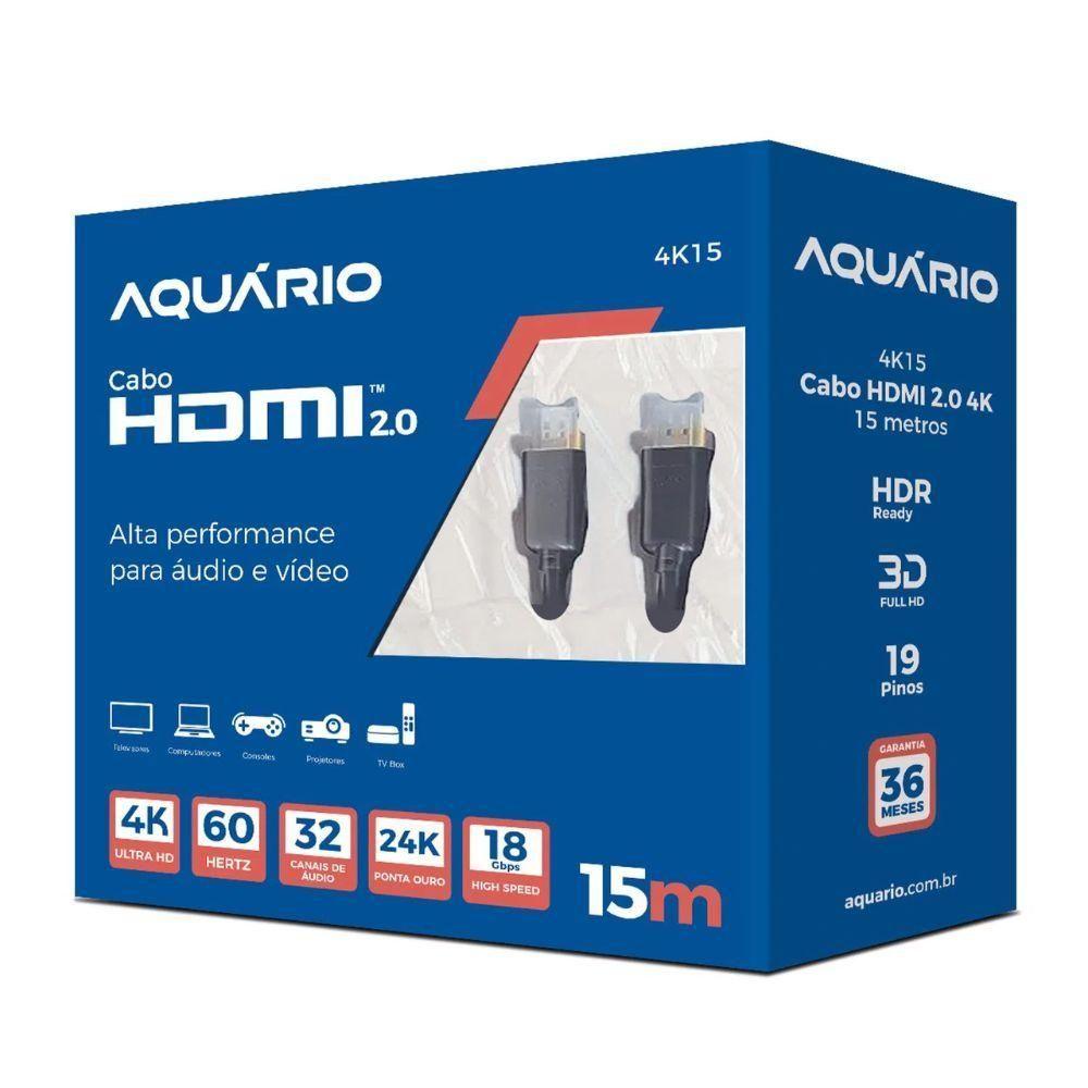 Miniatura Cabo Hdmi Aquario 2.0 4K 3D 19 Pinos 15 Metros - 4K15