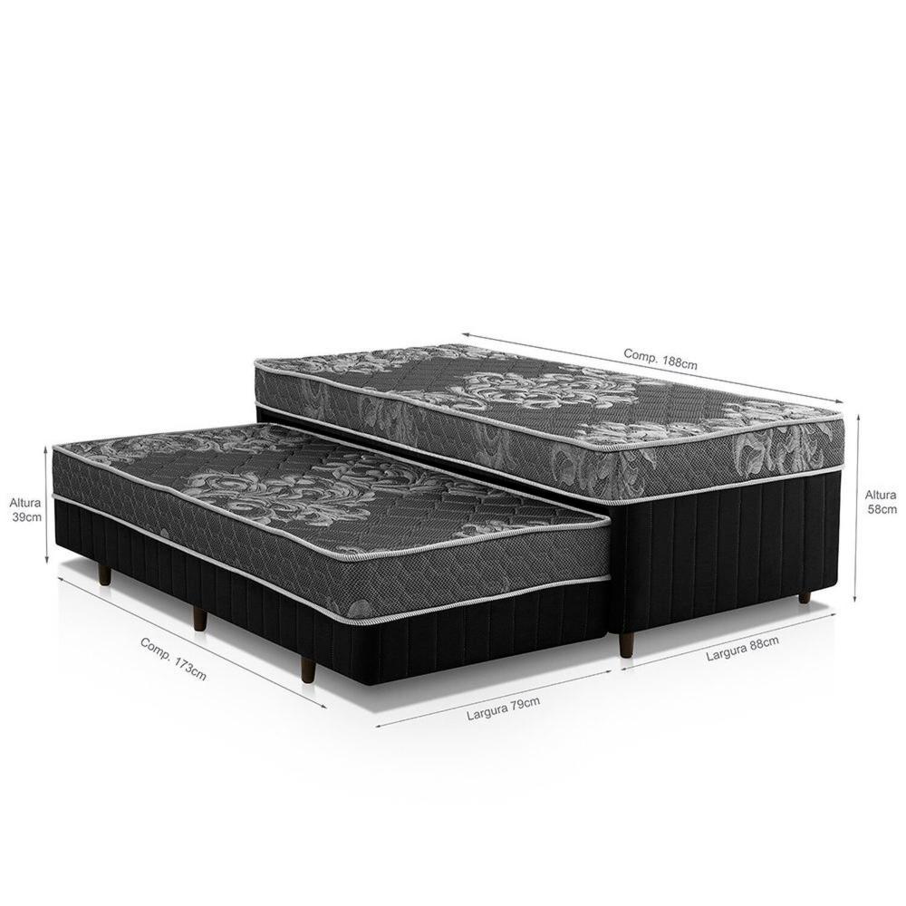 Miniatura Cama Box Conjugada Solteiro com Auxiliar Preto