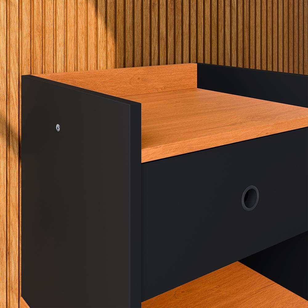 Miniatura Kit 2 Mesas Cabeceira Decore Mesinha Gaveta Nicho Aparador Buffet Wood New Preto/Cinamomo Retrô Pés Palito - Lojas RPM