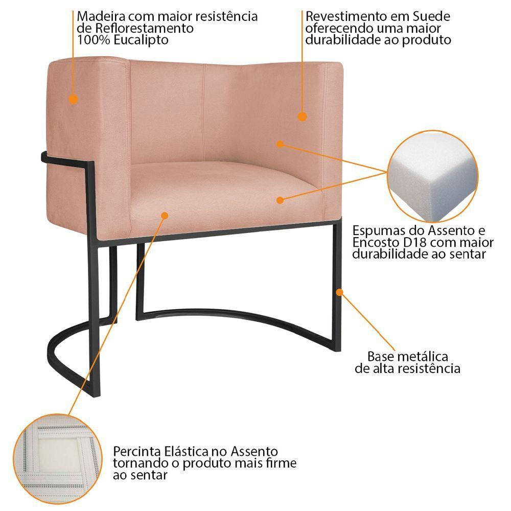 Miniatura Kit Divã Luna 160cm Lado Esquerdo E 02 Poltronas Base De Ferro Preto Suede Rosê