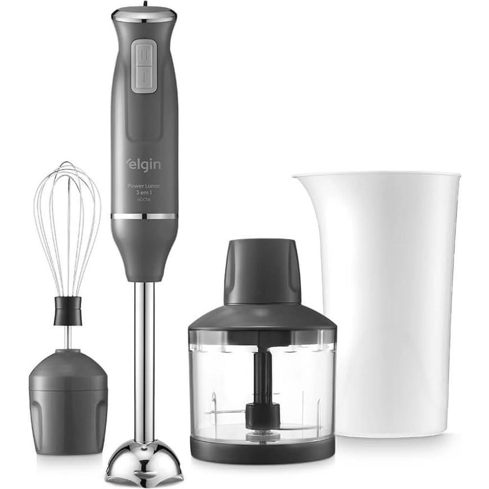 Miniatura Mixer De Alimentos Cinza Lunar Inox 600W 3 Em 1 Copo 700ml Elgin 220V