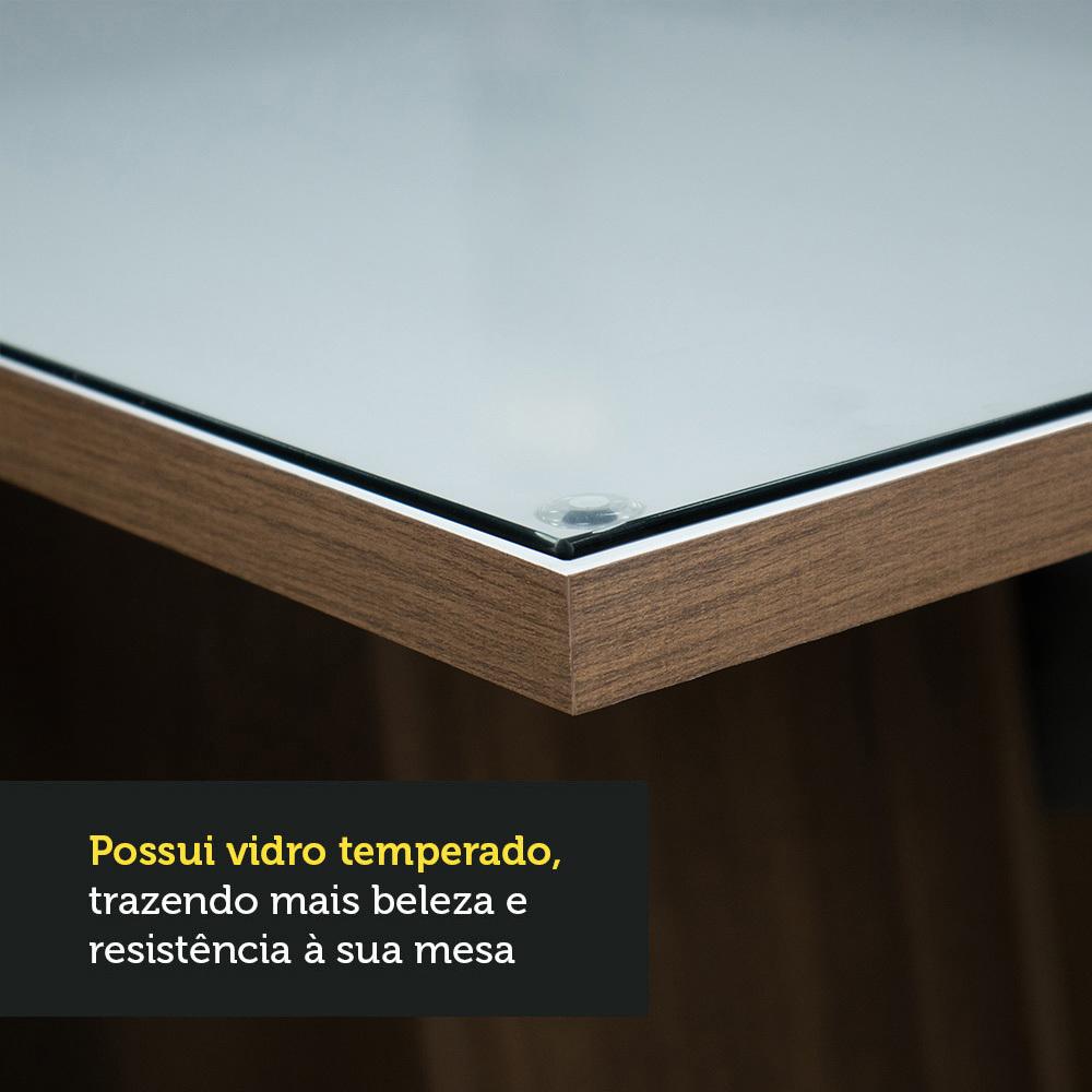 Conjunto Sala de Jantar Mesa Tampo de Vidro 6 Cadeiras Geórgia Madesa Rustic/Branco/Silver