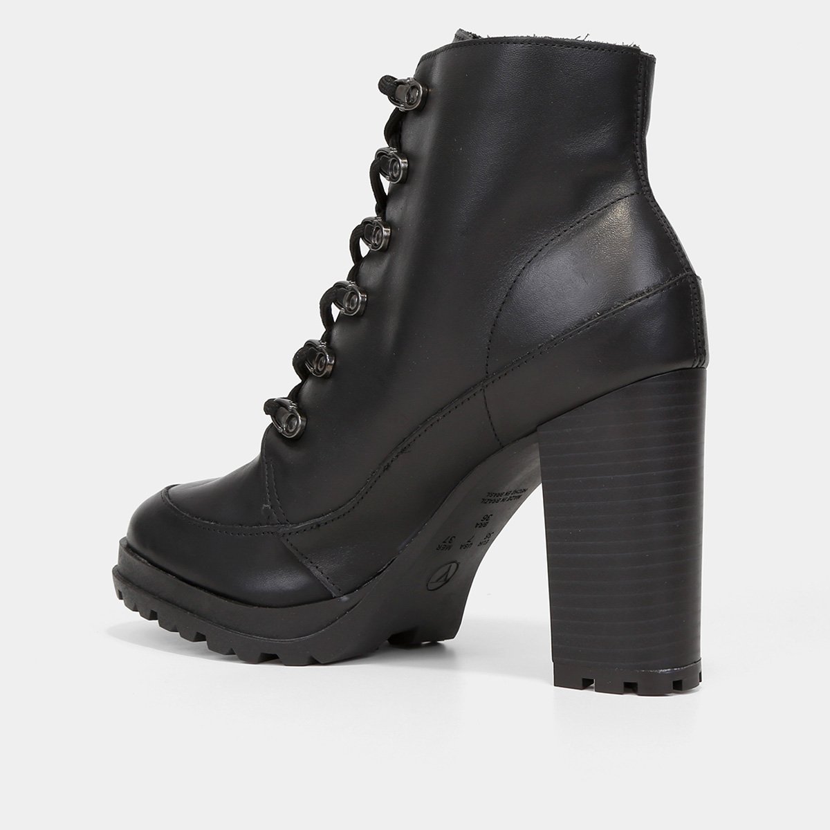Miniatura Bota Coturno Via Uno Couro Salto Alto Feminina Preto - 35