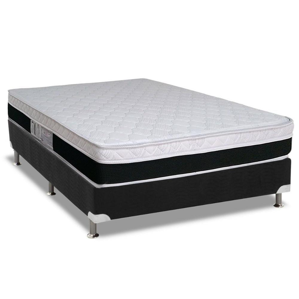 Miniatura Cama Box Casal: Colchão Molas Ensacadas Luckspuma Masterpocket Roma + Base Crc Suede Black(138x188)