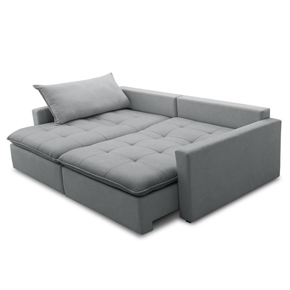 Sofá Cama Casal Retrátil 208cm Carly F05 Linho Impermeabilizado Cinza - Mpozenato