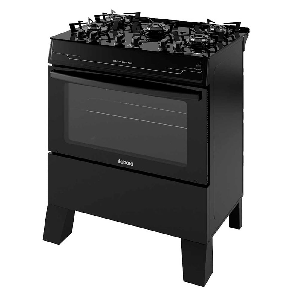 Miniatura Fogão 5 Bocas Itatiaia Electra Glass Plus Mesa de Vidro Preto - Bivolt