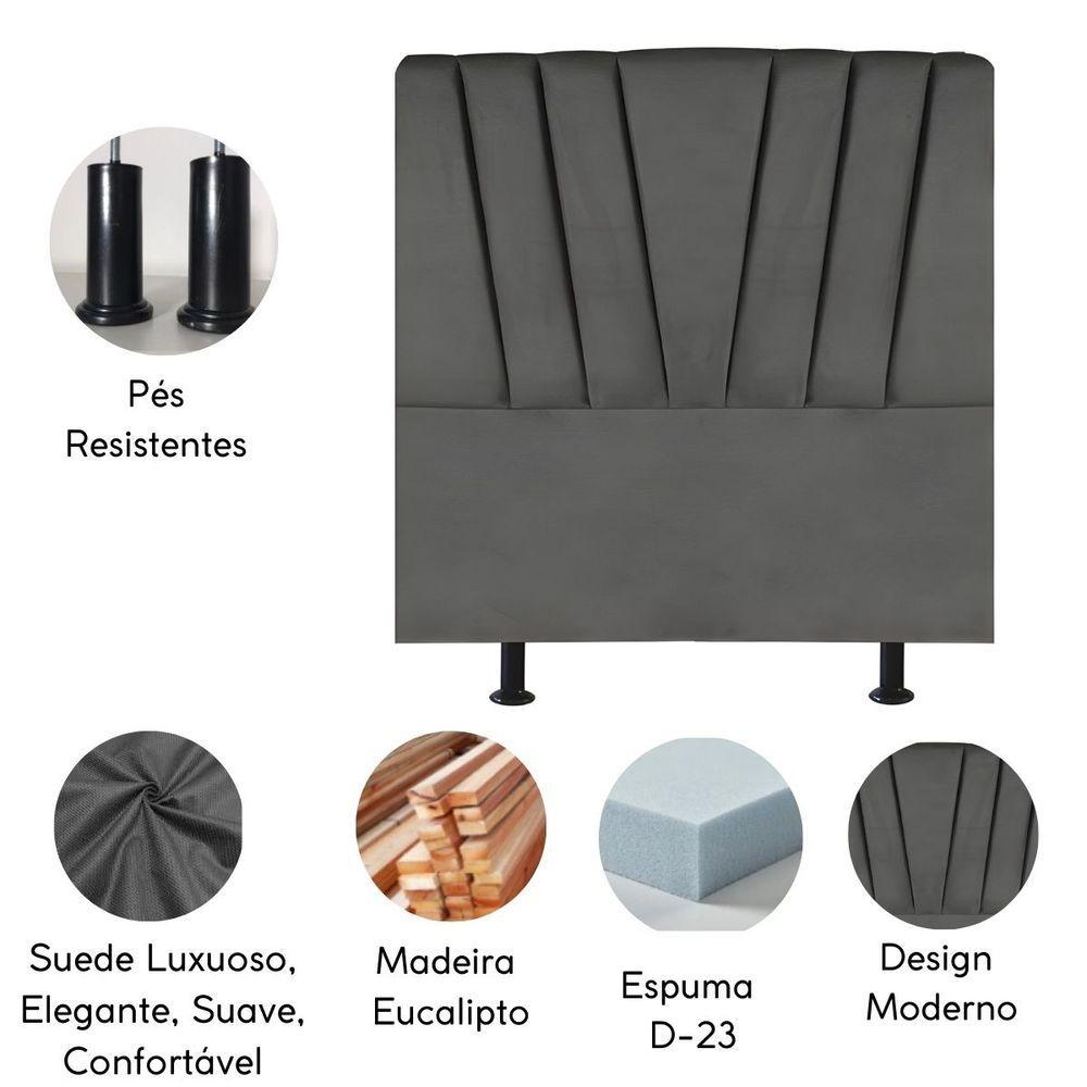 Miniatura Cabeceira Estofada Cama Box Solteiro 90 Cm Malu Suede Cinza