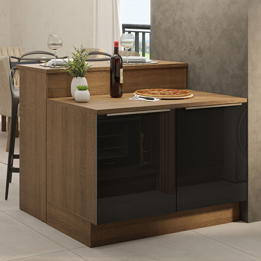 Miniatura Ilha de Cozinha com Bancada e Balcão 120 cm Rustic/Preto Lux Madesa Cor:Rustic/Preto