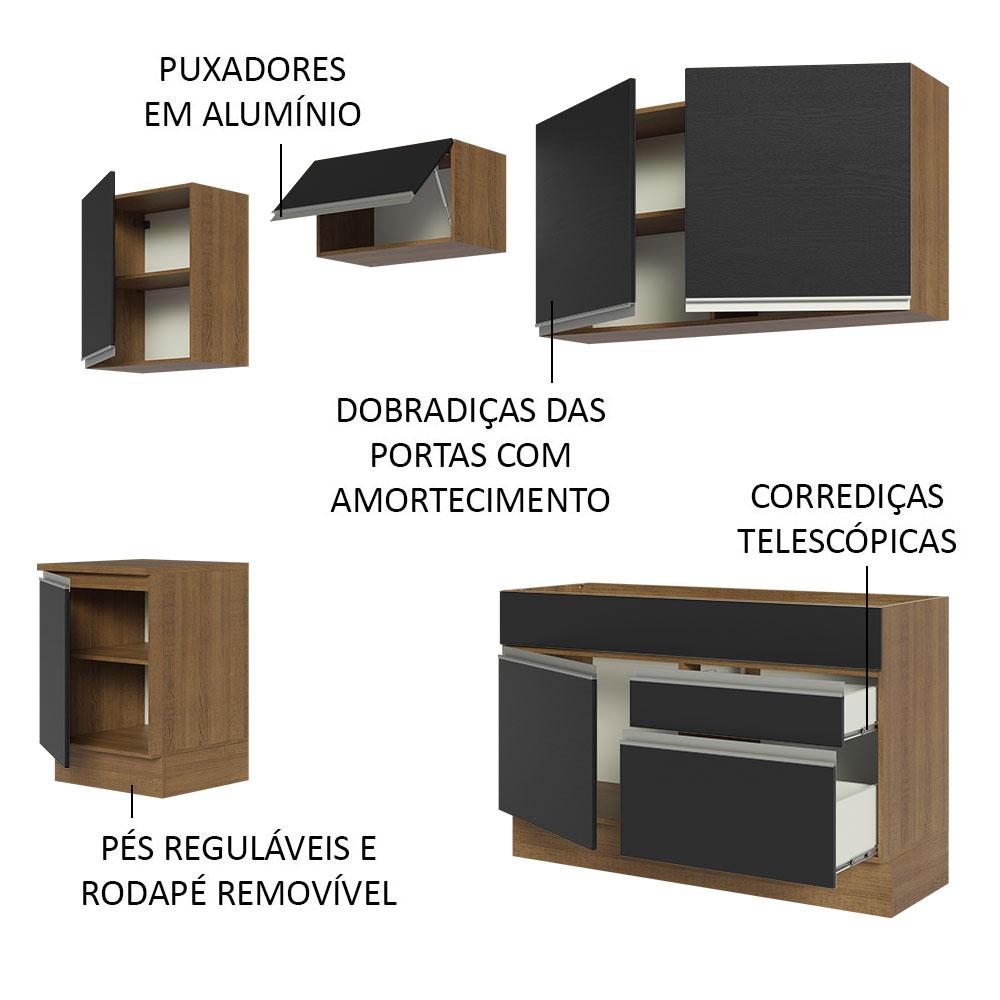 Miniatura Armário de Cozinha Completa 240cm Rustic/Preto Glamy Madesa 08 Rustic/Preto