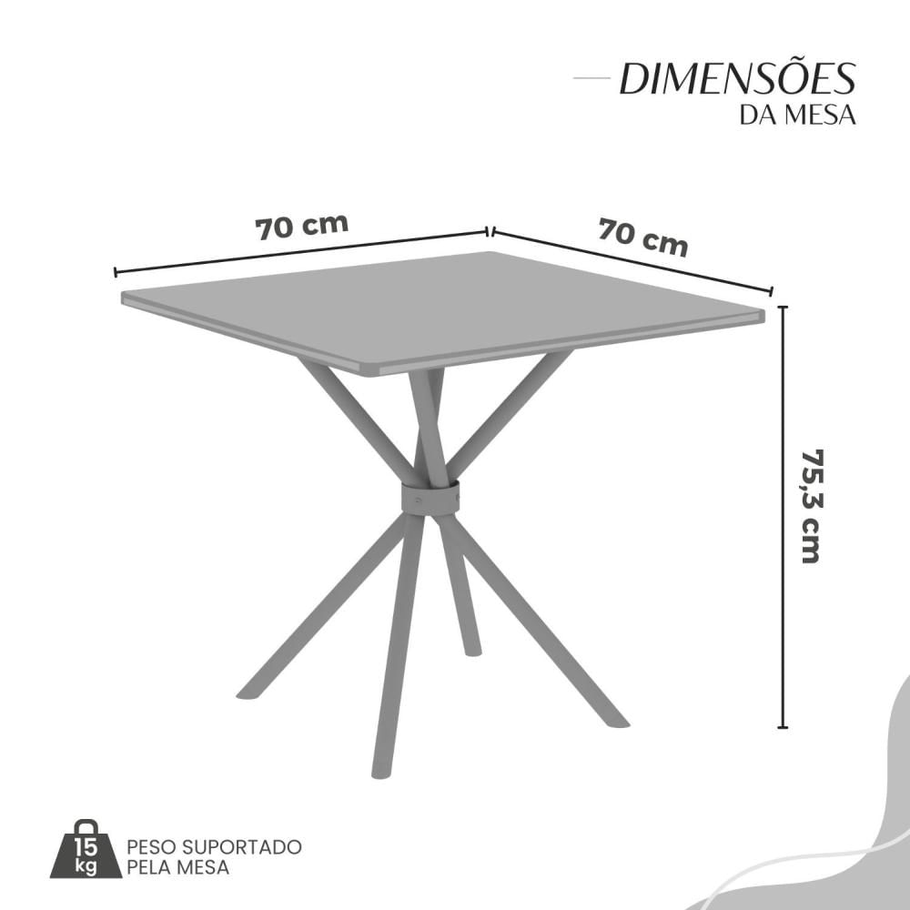 Miniatura Conjunto Sala de Jantar Mesa Quadrada 70x70cm Tampo Ardósia Indiana 4 Cadeiras Rio C. Marrom / Branco