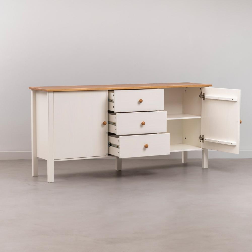 Buffet 2 Portas 3 Gavetas Madeira Maciça Vanilla CabeCasa MadeiraMadeira Amêndoa/Branco