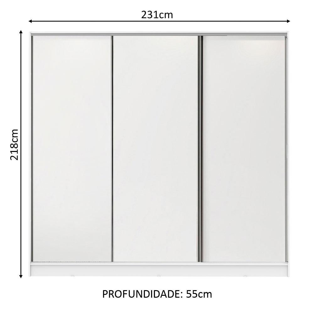 Miniatura Guarda-Roupa Casal 100% MDF Madesa Nantes 3 Portas de Correr Branco Branco