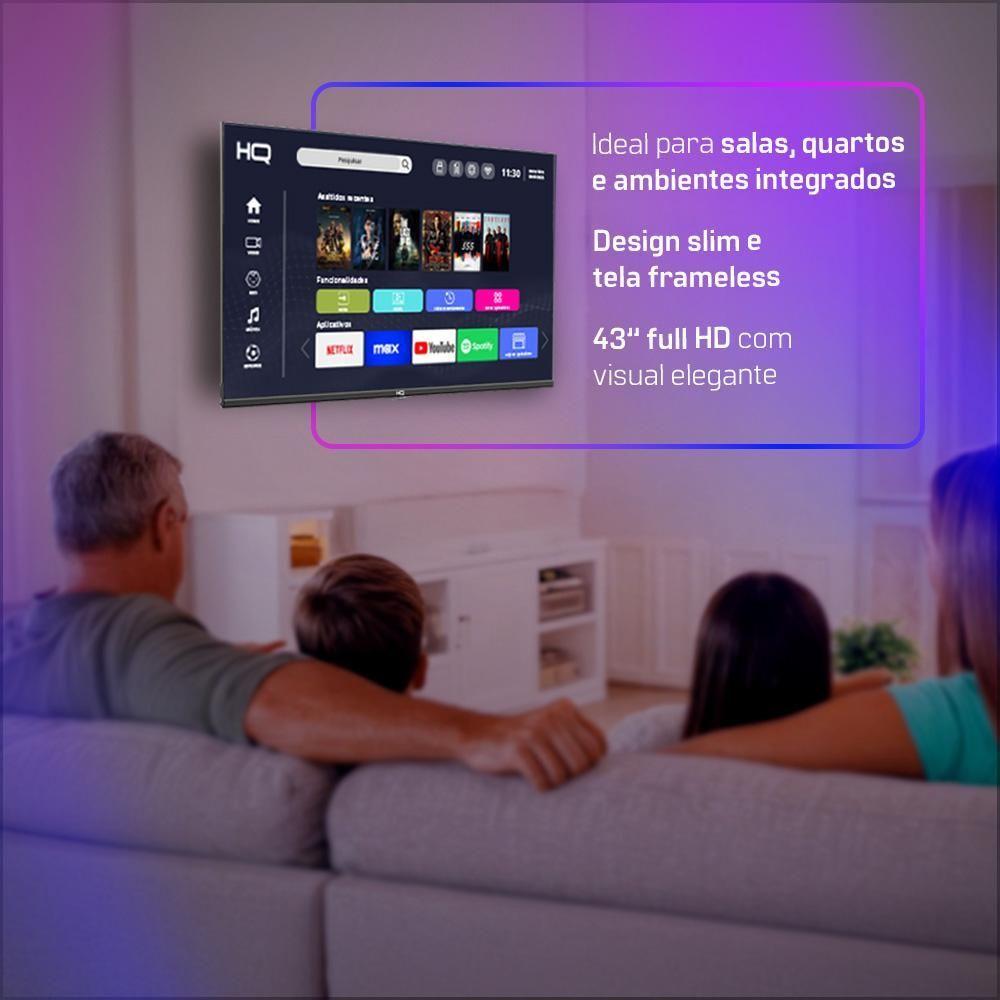 Smart TV HQ 43 Full HD Tela Sem Bordas Sistema Android Design Slim HQS43NKHM Bivolt