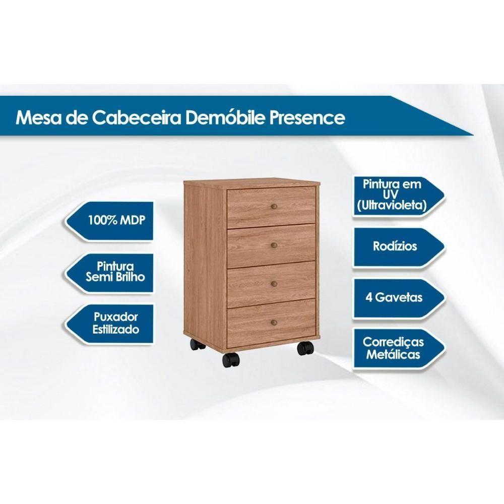 Mesa Cabeceira Presence Com 4 Gavetas Amendola Touch Grafito Demóbile