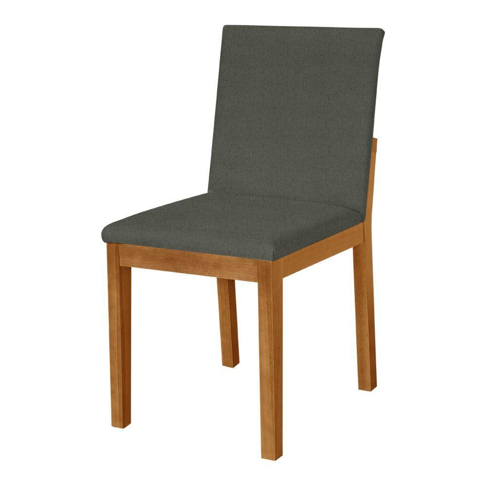 Miniatura Kit 4 Cadeiras De Jantar Pérola Estofado Liso Linho Chumbo Base Madeira Maciça Mel