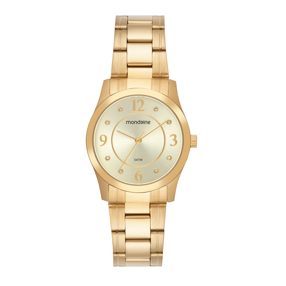 Relógio Feminino Dourado Em Aço Cristais