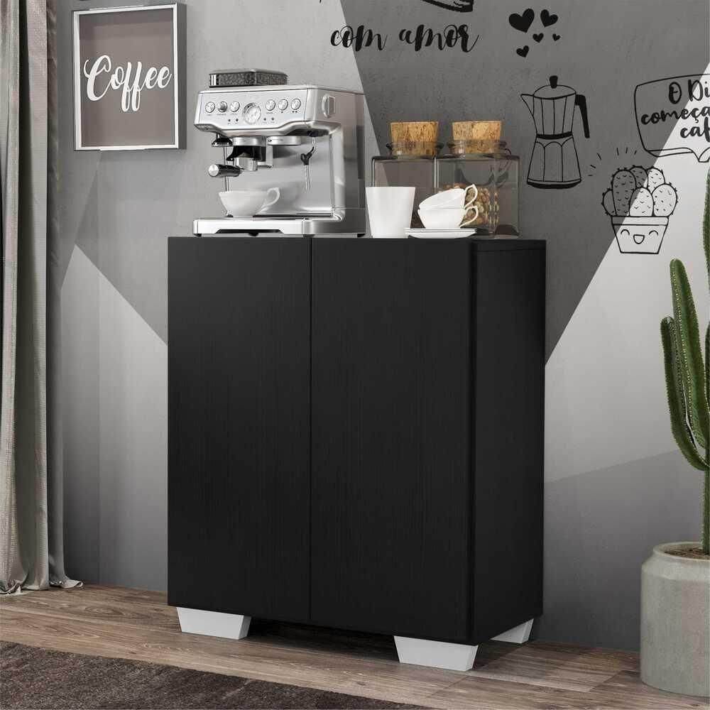 Aparador Buffet 2 Portas Com Pés Quadrados Veneza Multimóveis V3610 Preto/Branco Preto/Branco