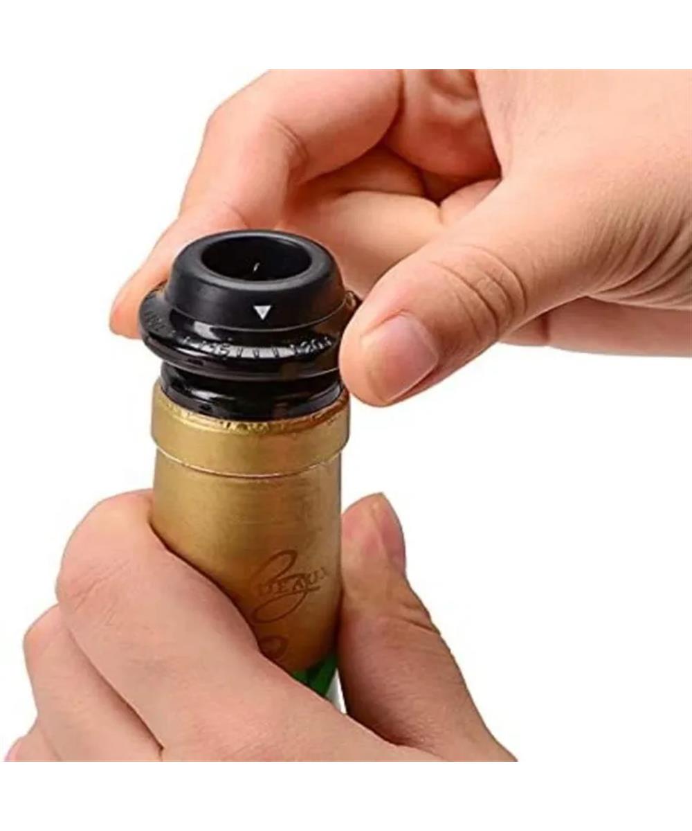 Miniatura Kit Bomba a Vácuo Manual Vinhos com 4 Rolhas Prana Adega Bar Preto