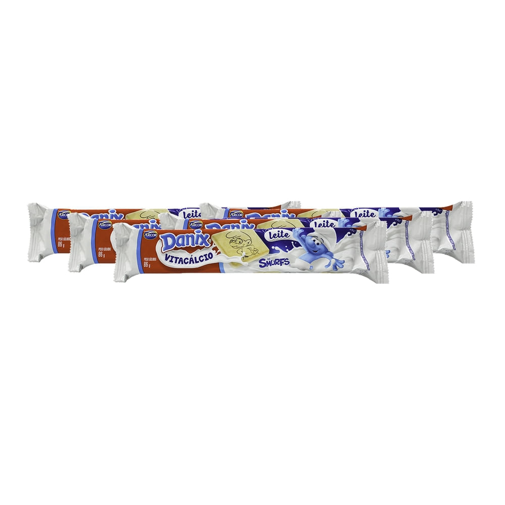 Miniatura Kit 5 Biscoito Recheado Danix Vitacálcio Sabor Leite 86g