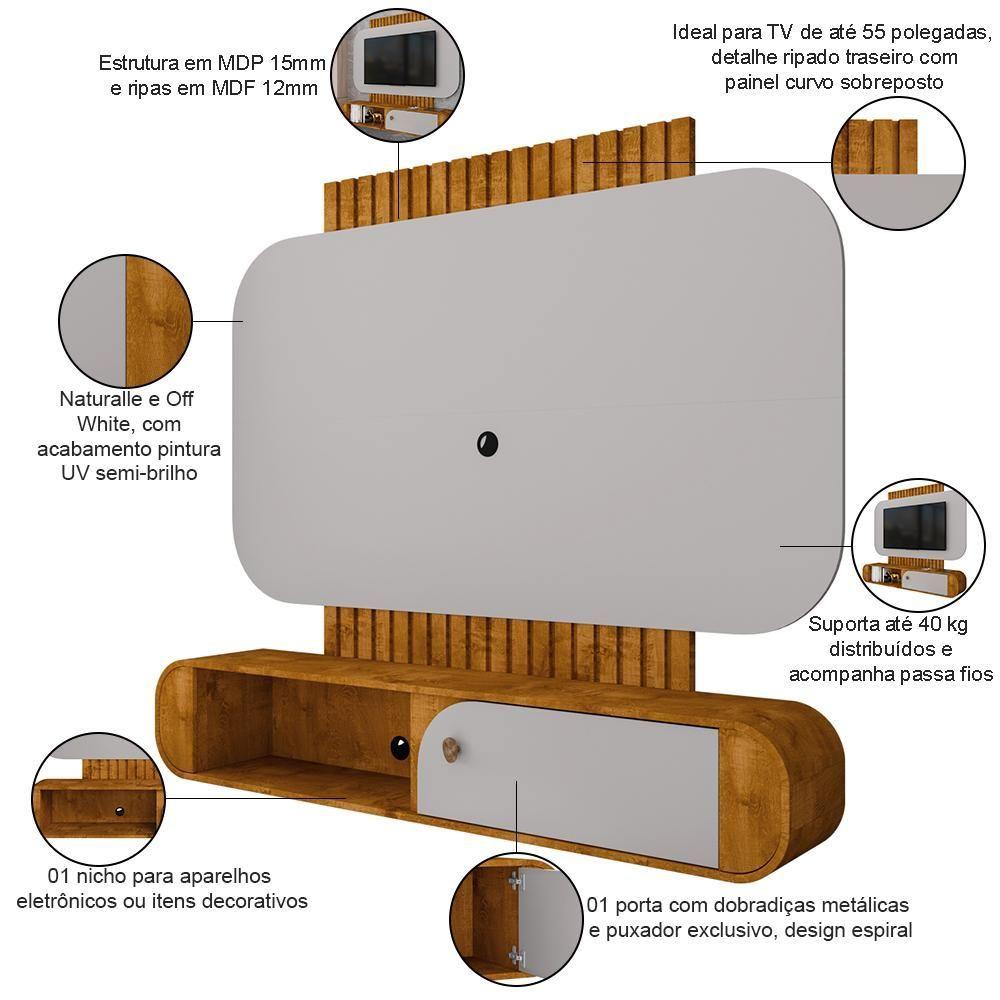Painel Para Tv 55 Pol Com Bancada Suspensa Maestri B02 Naturalle Off White - Lyam Decor