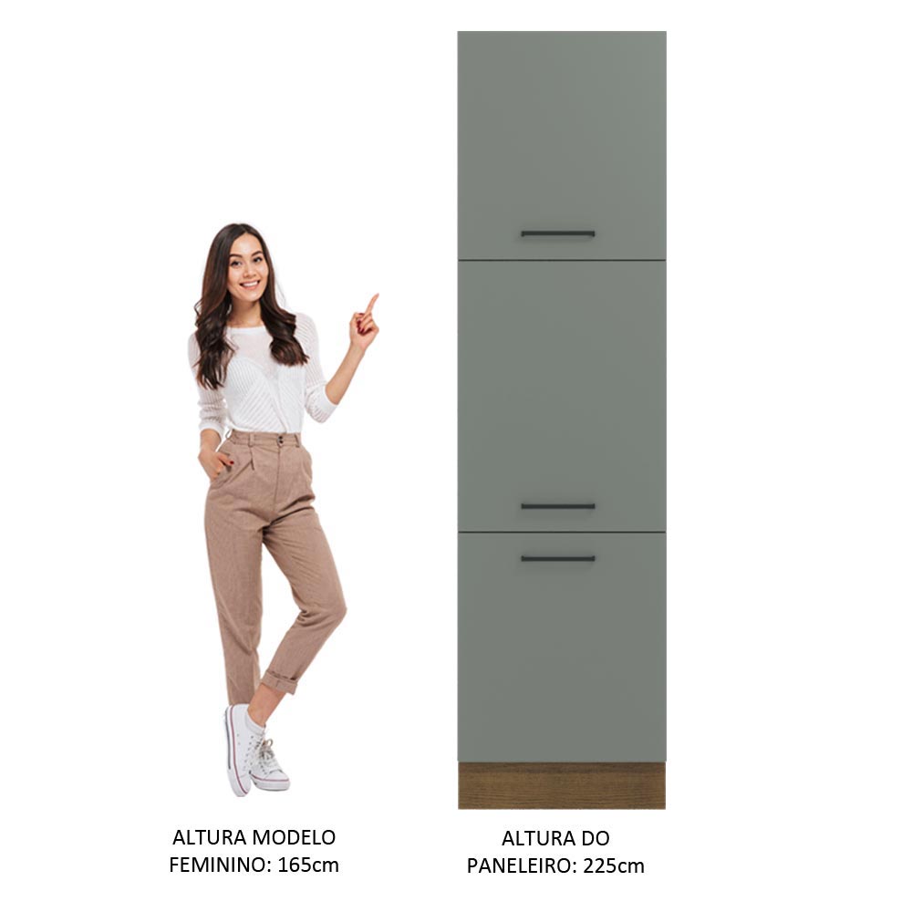 Miniatura Paneleiro Madesa Agata 60 cm 3 Portas Rustic/Cinza Cor:Rustic/Cinza