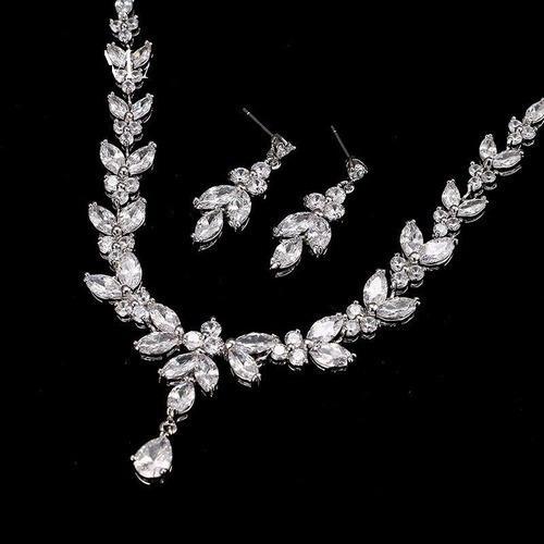 Colar E Brinco Noiva Zircônia Prata Festa Debutante Luxo
