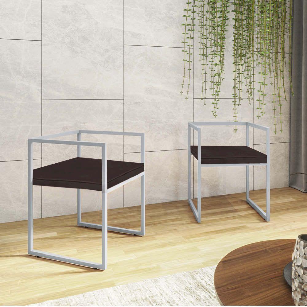 Miniatura Kit 07 Cadeira De Jantar Cubo Ferro Cinza Sintético Marrom - Amey Decor