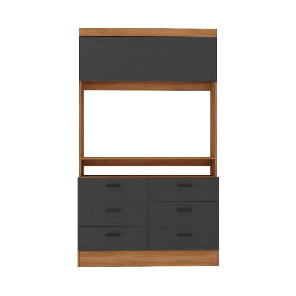 Miniatura Cômoda para Quarto para Tv até 42 Polegadas Viena 1 Porta 6 Gavetas Yescasa Nogal/Grafite