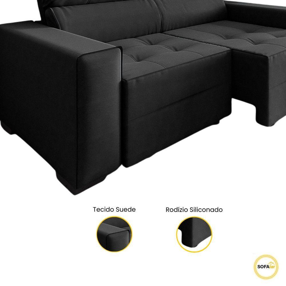 Miniatura Sofá New York 2 Mts Retrátil E Reclinável Catraca Blindada Suede Preto