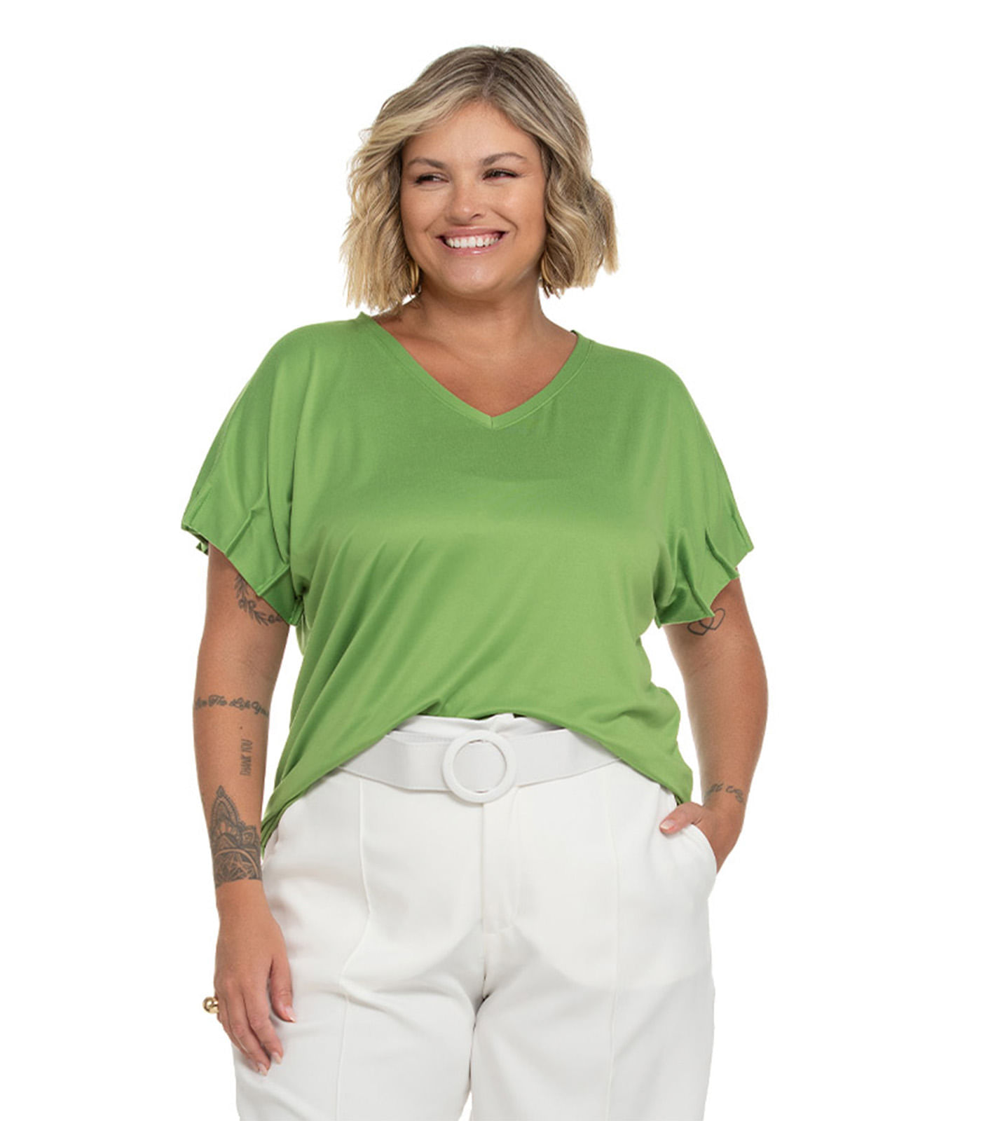 Miniatura Blusa Feminina Plus Size Pregas Secret Glam Verde Plus G1