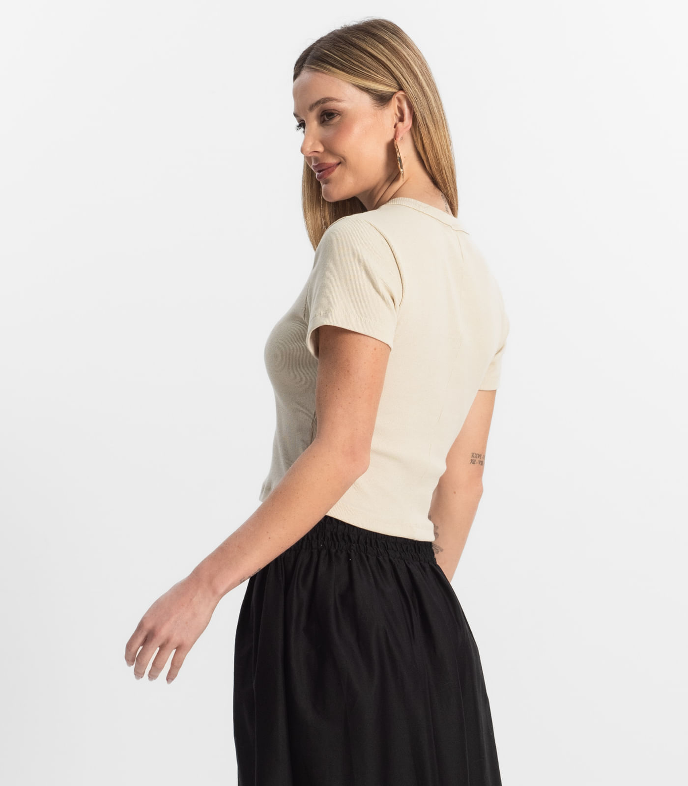 Miniatura Blusa Cropped Ribana Básica Rovitex Bege G