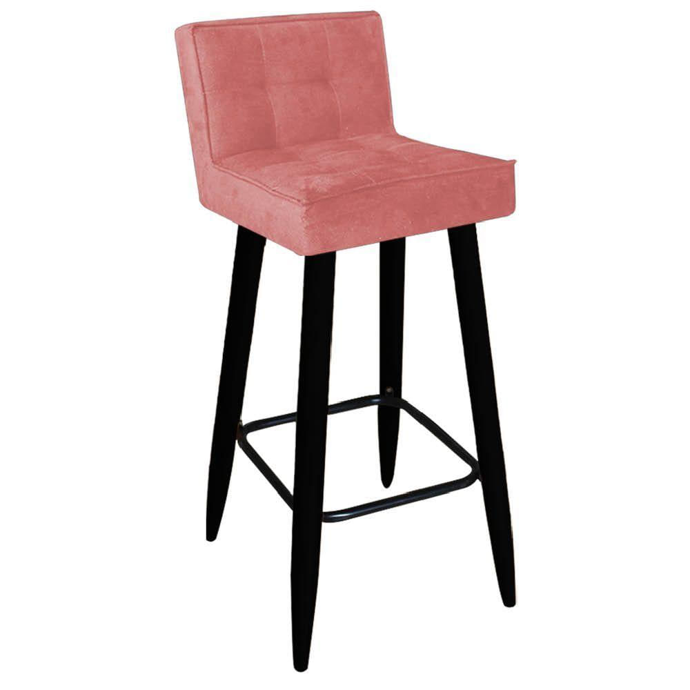 Miniatura Banqueta Alta Lucy Com Encosto Cozinha Bar Balcão Bistrô Pé Palito Preto Suede Rose Gold