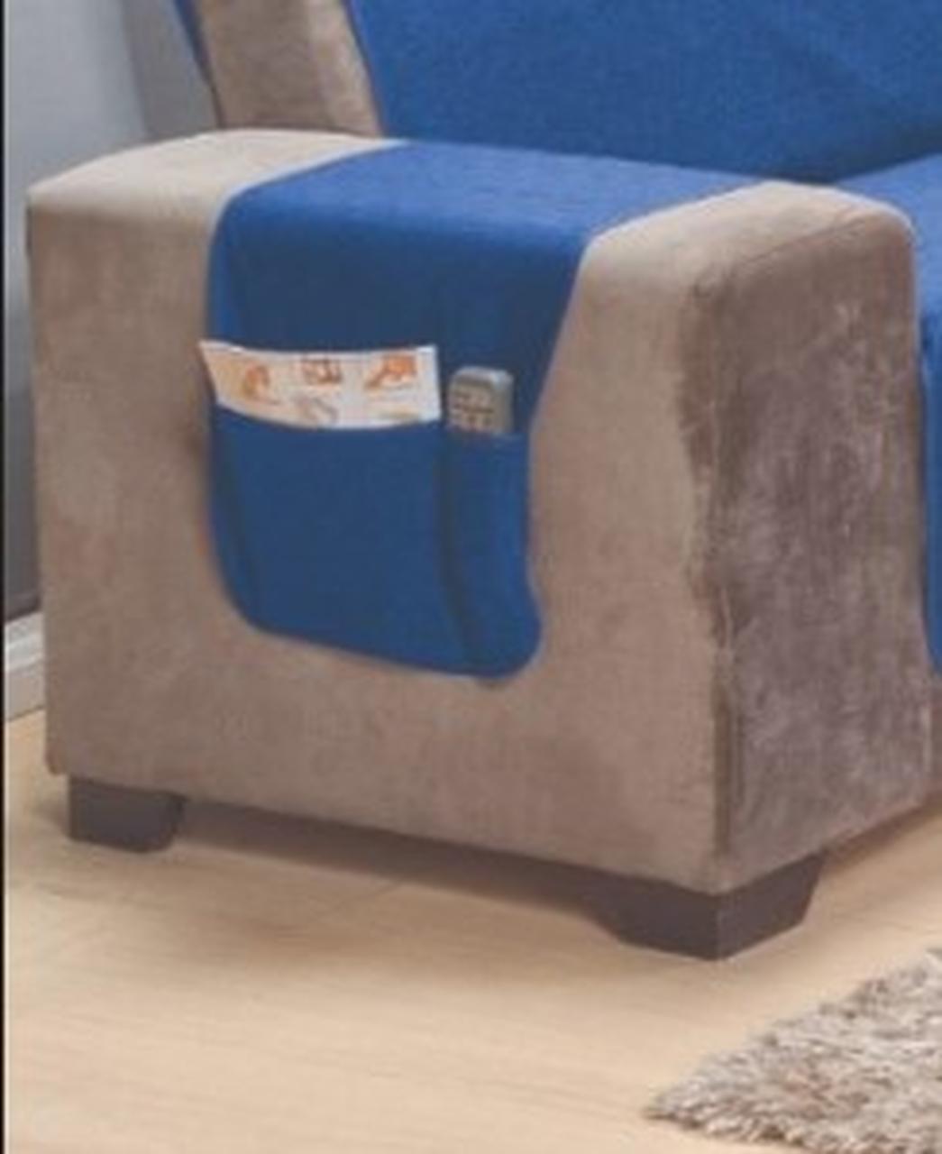 Miniatura Protetor Sofá 2 Lugares Rustic Decor Com Bolso Azul Marinho
