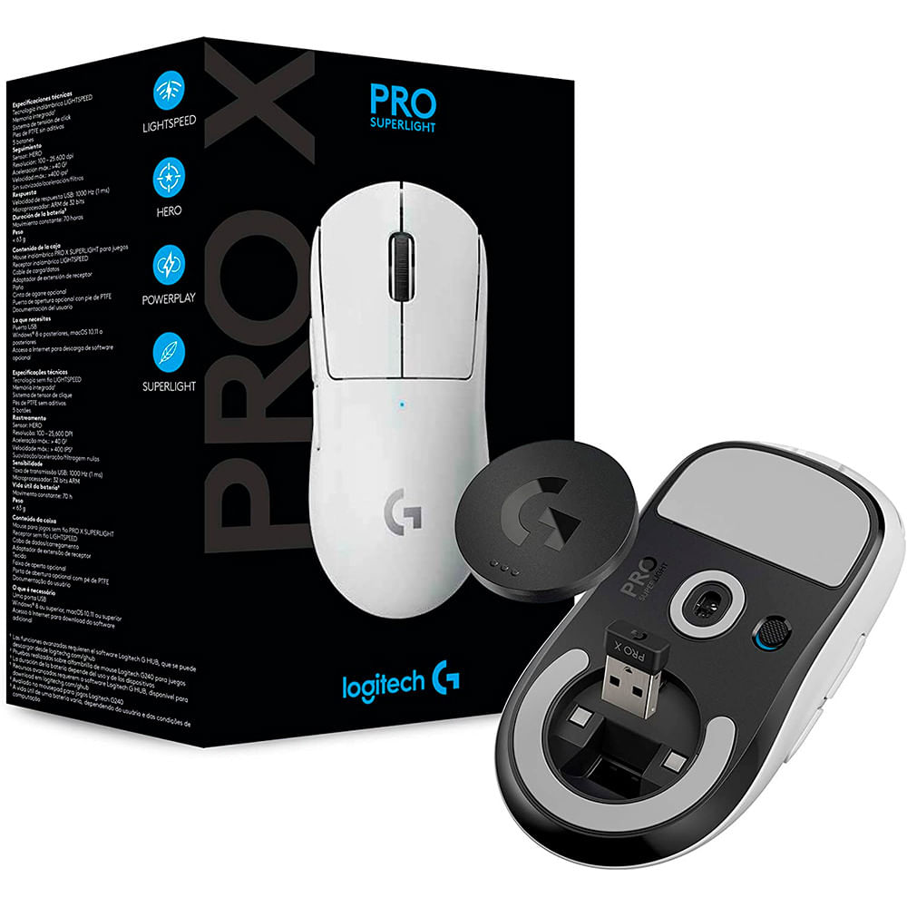 Mouse Gamer Sem Fio Logitech G Pro X Superlight USB Branco - 910-005941 Branco