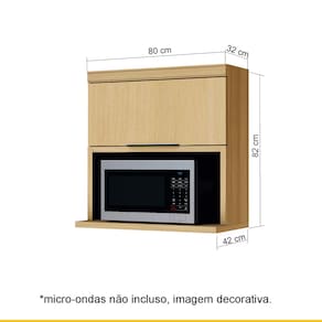 Armário Aéreo para Micro-ondas Nesher Marquesa com 1 Porta Basculante e 1 Prateleira Nature - 80cm de Largura